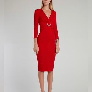 Roberto Cavalli Red Surplice Midi Dress